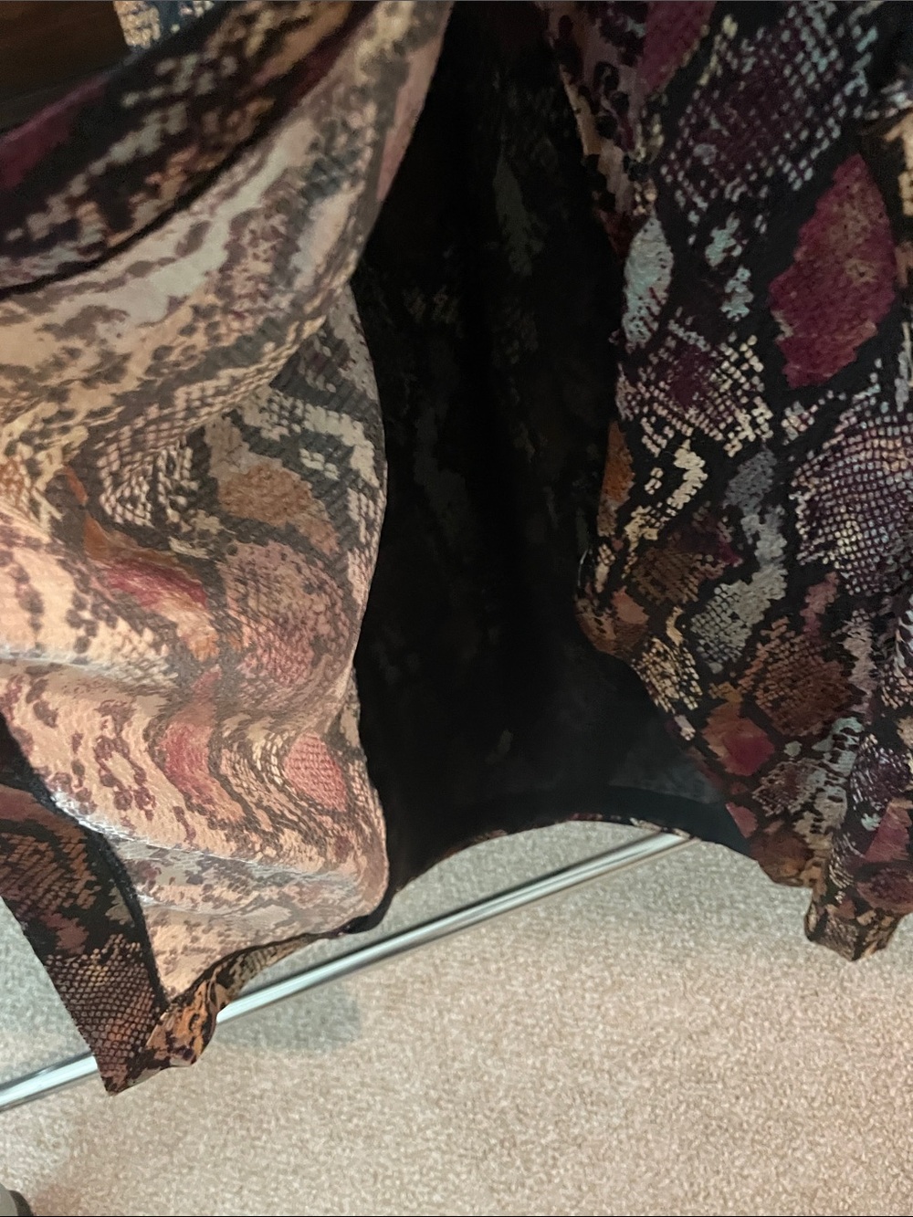 Rebecca Taylor Snake-Print V-Neck Dress in Plum, Taupe and Cream - Picture 4 of 6